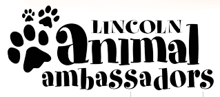 Lincoln Animal Ambassadors (Lincoln, Nebraska) logo is black and white with dog and cat paw prints