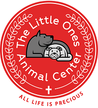 The Little Ones Animal Center (Huntington Beach, California) logo is a red circle with two grey dogs and the org name inside