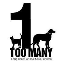 Long Beach Animal Care Services (Long Beach, California) logo is “1 Too Many” with the “1” between a dog and cat