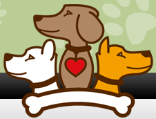 Looking Fur Love Dog Rescue (Baton Rouge, Louisiana) logo with three dogs, collars, heart, bone and text 
