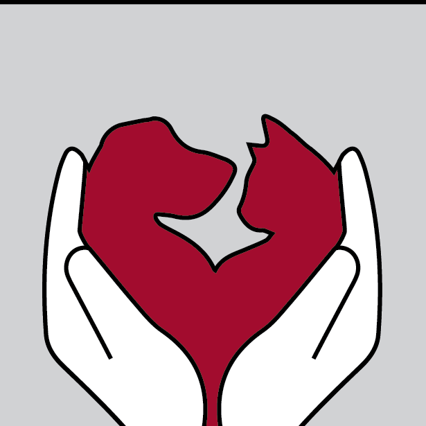 Lorelei's Legacy. (Salt Lake City, Utah), logo drawing of red dog and cat forming heart held by two hands in white