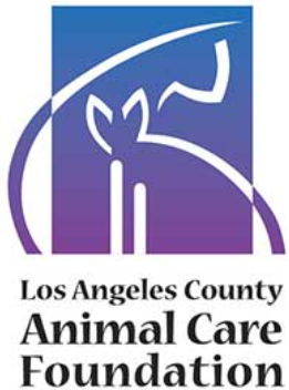 Los Angeles County Animal Care Foundation, (Long Beach, California) logo dog and cat on blue and purple background with black 