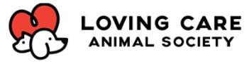 Loving Care Animal Society, (Panaca, Nevada), logo red heart outline dog and cat head next to black text