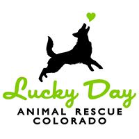 Lucky Day Animal Rescue (Aspen, Colorado) logo of black dog catching green heart and text Lucky Day Animal Rescue