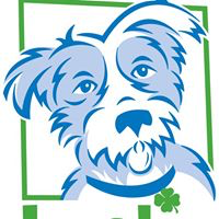 Lucky Dog Animal Rescue, (Arlington, Virginia), logo blue and white dog with collar and green shamrock