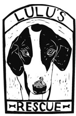 Lulu’s Rescue (Point Pleasant, Pennsylvania) logo is a drawing of a black and white dog face in a frame with the org’s name