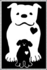 Luvable Dog Rescue, (Eugene, Oregon), logo drawing of small black dog in front of big white dog with heart-shaped tags