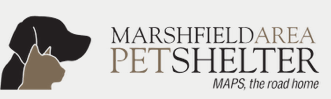 Marshfield Area Pet Shelter, (Marshfield, Wisconsin) logo silhouette profile of dog head behind cat head to the left of the name