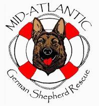 Mid-Atlantic German Shepherd Rescue, (Mt. Airy, Maryland), logo brown shepherd in red and white life preserver
