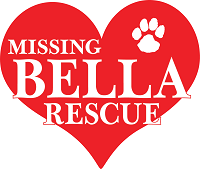 Missing Bella, Inc. (Paducah, Kentucky) logo is a heart with “Missing Bella Rescue” and a paw print on it