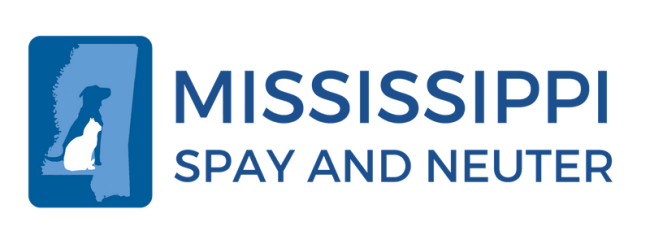 Mississippi Spay and Neuter (Richland, Mississippi) logo state of Mississippi with dog and cat silhouettes in blue