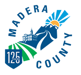 Madera County Animal Services (Madera, California) logo is courthouse in blue with sun over mountains
