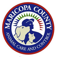 Maricopa County Animal Care and Control (Phoenix, Arizona) logo is a dog, cat, and person inside a circle with the org name