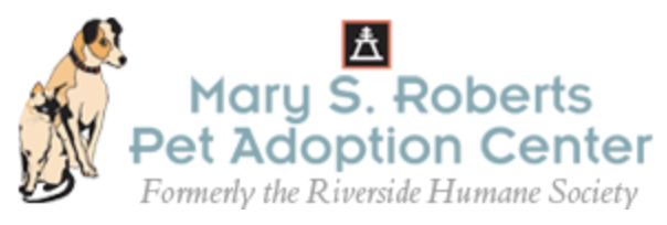 Mary S. Roberts Pet Adoption Center, (Riverside, California), logo drawing Siamese cat and big dog next to black text
