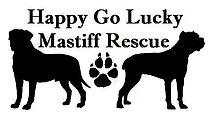 Happy Go Lucky Mastiff Rescue, (Flintstone, Maryland) logo 2 dogs with paw print in black with black text