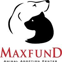 MaxFund Animal Adoption Center (Denver, Colorado) logo of white dog and black cat silhouette hugging, Maxfund