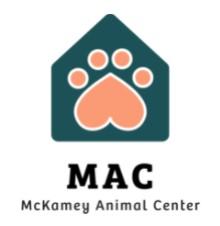 McKamey Animal Center, (Chattanooga, Tennessee), logo coral pawprint inside of shape of green house above black text