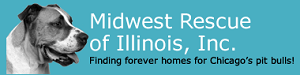 Midwest Rescue of Illinois (Hoffman Estates, Illinois) logo is a picture of a dog next to the org name and tagline