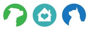 Milwaukee Area Domestic Animal Control Commission, (West Milwaukee, Wisconsin), logo green circle with white dog teal circle with house and heart and blue circle with cat