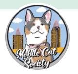 Mobile Cat Society, (Chickasaw, Alabama) logo white and grey cat face in circle with white text