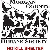 Morgan County Humane Society (Hartselle, Alabama) logo of county map, animals, horse, bird, dog, cat, skunk, snake, rabbit