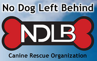 No Dog Left Behind (Brooklyn Center, Minnesota) logo is “NDLB” on a red and black bone in the middle of the organization name