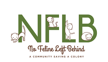 No Feline Left Behind, (Denver, Colorado), logo is “NFLB” with cats on the letters above the organization name and tagline