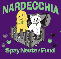 The Dr Larry Nardecchia Spay/Neuter Fund (Johnstown, Pennsylvania) | logo of yellow dog, white cat, treasure chest, paw prints