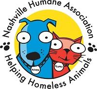 Nashville Humane Association (Nashville, Tennessee) logo is a red cat and blue dog looking out of a yellow circle