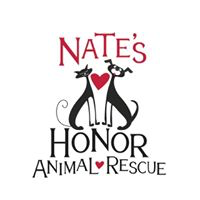 Nate’s Honor Animal Rescue (Bradenton, Florida) logo is a heart between a black dog and cat in the middle of the org name