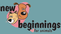 New Beginnings for Animals (Mission Viejo, California) logo is a cartoon dog head and cat head in the middle of the org name