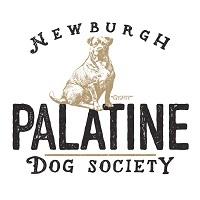 Newburgh Palatine Dog Society (Newburgh, New York) logo is a drawing of a sitting dog in the middle of the organization name