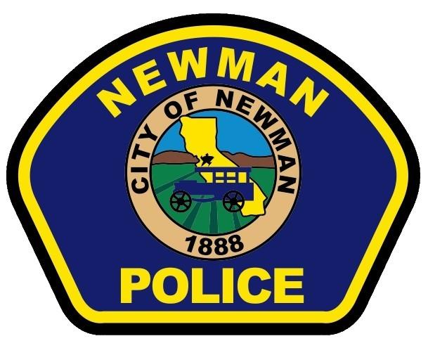 Newman Animal Services, (Newman, California), logo blue police badge with round picture in the middle of map of California, blue vehicle on green ground with brown hills and blue sky