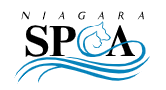 Niagara Falls SPCA (Niagara Falls, New York) logo is org name with cat and dog head silhouettes in blue as C in SPCA