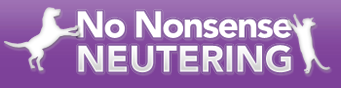 No Nonsense Neutering (Allentown, Pennsylvania) logo is the organization name with a dog and cat jumping up on it on either side