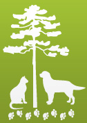 North Baldwin Animal Shelter (Bay Minette, Alabama) logo is a dog and cat under a tree with paw prints underneath it