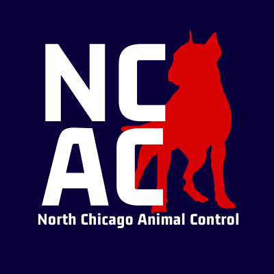 North Chicago Police Animal Control, (North Chicago, Illinois), logo red dog white text on blue background