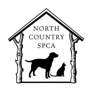 North Country SPCA (Elizabethtown, New York) logo is the organization name and a black dog & cat in a house made with sticks