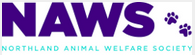 Northland Animal Welfare Society (Riverside, Missouri) logo is "NAS" with paw prints in purple and their name