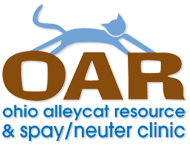 Ohio Alleycat Resource & Spay/Neuter Clinic (Cincinnati, Ohio) logo is “OAR” with a cat on top above the organization name