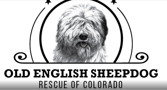 Old English Sheepdog Rescue of Colorado, (Peyton, Colorado)logo black and white dog face with black text below