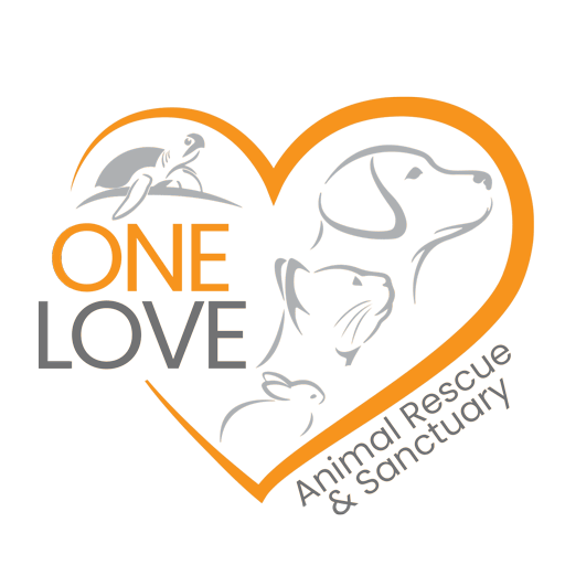 One Love Animal Rescue & Sanctuary (Brea, California) logo dog cat bunny turtle in orange heart