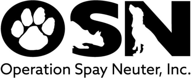 Operation Spay Neuter Inc., (Butler, Pennsylvania), logo black capital letters with white pawprint in "o", cat in "S" and dog in "N" above black text