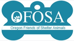 Oregon Friends of Shelter Animals (Aloha, Oregon) of blue nametag, paw print, OFOSA, Oregon Friends of Shelter Animals
