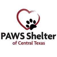 PAWS Shelter and Humane Society (Kyle, Texas) logo is the outline of a heart with a black pawprint on it above the org name
