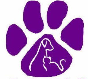 PAWS of Northeast Louisiana (Monroe, Louisiana) logo is a purple pawprint with outlines of a dog and cat in the paw pad