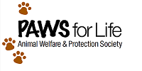 PAWS for Life Animal Welfare and Protection Society (Pueblo, Colorado) logo of three paws, PAWS for Life Animal Welfare