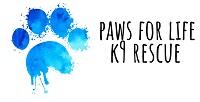 Paws for Life K9 Rescue, (Santa Monica, California) logo blue paw black text