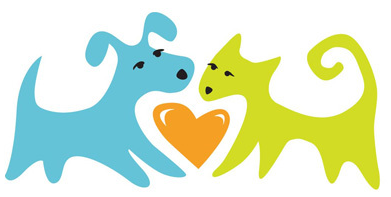 Friends of the Palm Springs Animal Shelter (Palm Springs, California) logo of dog, cat and heart