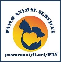 Pasco Animal Services (Land O'Lakes, Florida) logo is a yellow and orange circle with a heart made by a cat, dog, and arm
